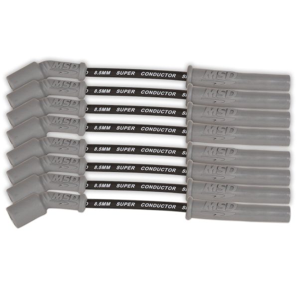 MSD 33823 WIRESET BLK GM GEN V LT, Pre Assembled; Black; 8-1/2 Millimeter; Silicone and Synthetic; Helically Wound Copper Alloy Conductor With Ferro-Magnetic Impregnated Center Core; 45 Degree Spark Plug Boots