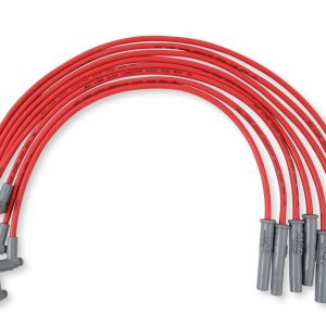 MSD 35379 Spark Plug Wire Set; Super Conductor; Pre Assembled; Red; 8-1/2 Millimeter; Silicone and Synthetic; Helically Wound Copper Alloy Conductor With Ferro-Magnetic Impregnated Center Core; Straight Spark Plug Boots