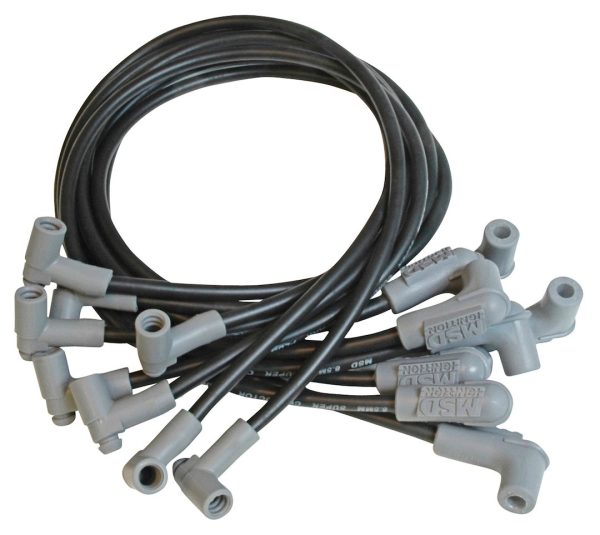 MSD 35593 WIRE SC BLK CHVE W/HEI, Pre Assembled; Black; 8-1/2 Millimeter; Silicone and Synthetic; Helically Wound Copper Alloy Conductor With Ferro-Magnetic Impregnated Center Core; 90 Degree Spark Plug Boots