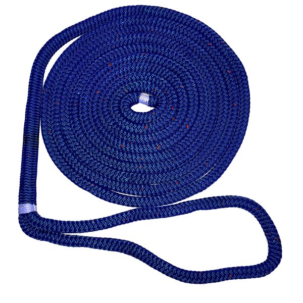 NEW ENGLAND ROPES C5053-24-00050 3/4 INCH X 50FT NYLON DOUBLE BRAID DOCK LINE - BLUE W/TRACER
