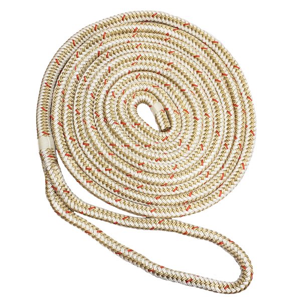NEW ENGLAND ROPES C5059-24-00050 3/4 INCH DOUBLE BRAID DOCK LINE - WHITE/GOLD W/TRACER - 50