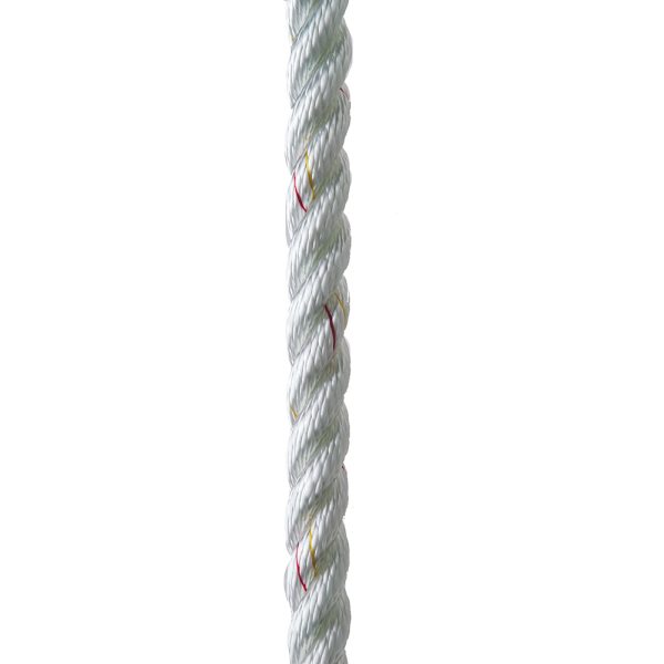 NEW ENGLAND ROPES C6050-12-00020 3/8 INCH X 20FT PREMIUM NYLON 3 STRAND DOCK LINE - WHITE W/TRACER