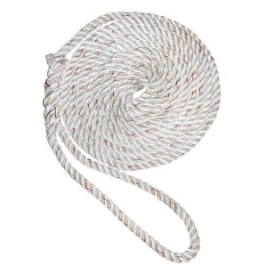 NEW ENGLAND ROPES C6050-24-00050 3/4 INCH X 50FT PREMIUM NYLON 3 STRAND DOCK LINE - WHITE W/TRACER