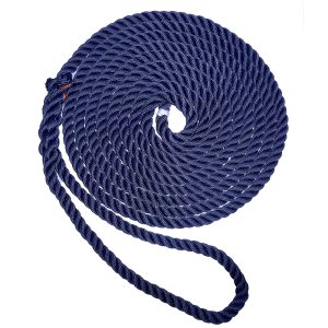NEW ENGLAND ROPES C6053-12-00015 3/8 INCH X 15FT PREMIUM NYLON 3 STRAND DOCK LINE - NAVY BLUE