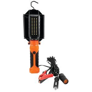 PERFORM TOOL W2238 LED Drop Light with Magnetic Bracket and USB Port, 1600 Lumens, 20ft Cord, Battery Clamp Adapter, Impact Resistant Handle