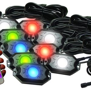 RACE SPORT RS12PRGBW NEW 12-POD RGB+W Hi-Power Rock Light Complete Kit with Bluetooth APP controls