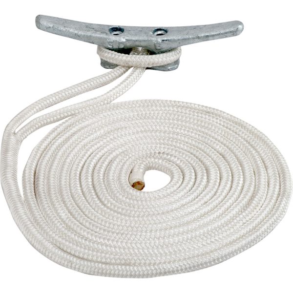 SEA-DOG 302110025WH-1 DOUBLE BRAIDED NYLON DOCK LINE - 3/8 INCH X 25FT - WHITE