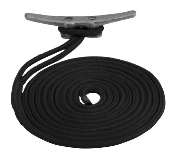 SEA-DOG 302116015BK-1 DOUBLE BRAIDED NYLON DOCK LINE, Double Braided; Abrasion/ Mildew/ Oil/ Rot/ UV Rays Protection; 2045 Pounds Working Load Limit/ 9400 Pounds Breaking Strength; 5/8 Inch Diameter x 15 Foot Length; Black; Premium Nylon