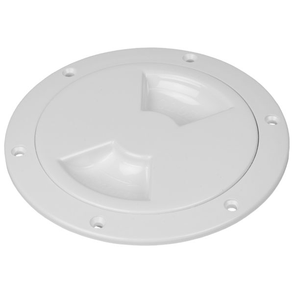 SEA-DOG 336350-1 QUARTER-TURN SMOOTH DECK PLATE W/INTERNAL COLLAR - WHITE - 5 INCH