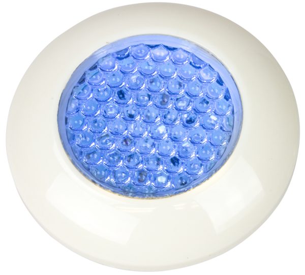 SEA-DOG 401647-1 PLASTIC COURTESY LIGHT - LED, For Interior Use Only; Blue LED; 9 Ampere Per LED/ 12 Volt DC; 3 Lumens; Round; 3-1/8 Inch Diameter; Corrosion Resistant; White; Plastic; Single
