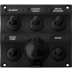 SEA-DOG 424605-1 NYLON SWITCH PANEL - WATER RESISTANT - 5 TOGGLES W/POWER SOCKET