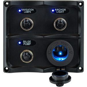 SEA-DOG 424623-1 WATER RESISTANT TOGGLE SWITCH PANEL W/LED POWER SOCKET - 3 TOGGLE
