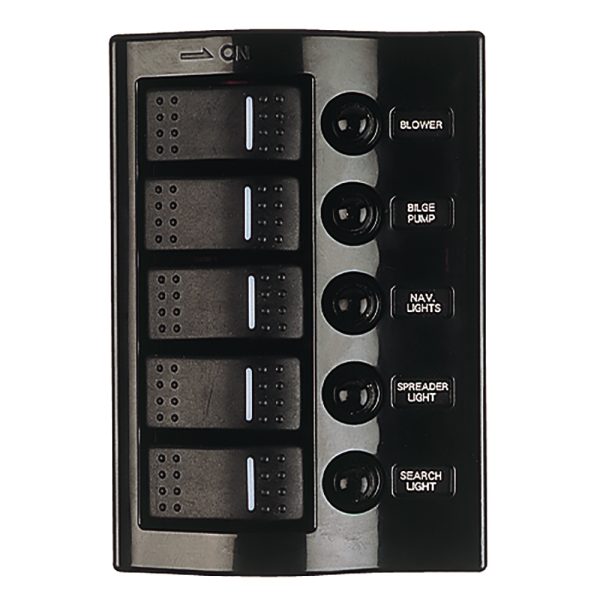 SEA-DOG 425800-1 NYLON CIRCUIT BREAKER PANEL - 5 CIRCUIT - WAVE STYLE