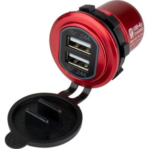 SEA-DOG 426504-1 ROUND RED DUAL USB CHARGER W/1 QUICK CHARGE PORT