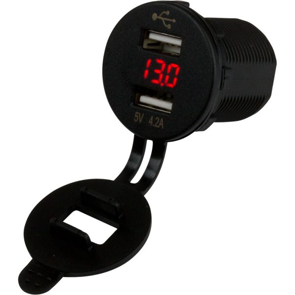 SEA-DOG 426517-1 DUAL USB SOCKET/VOLTMETER W/HIDDEN DISPLAY