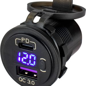 SEA-DOG 426518-1 ROUND USB & USB-C POWER SOCKET W/HIDDEN VOLTMETER