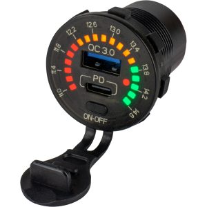 SEA-DOG 426519-1 ROUND RAINBOW VOLTMETER W/USB & USB-C POWER SOCKET