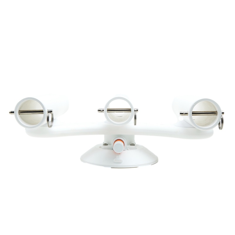 SEASUCKER MF5083 Fishing Rod Holder; Pro Series; Vertical Surface Mount; Holds Three Long Butt Spinning Reel/ Gimballed Conventional Fishing Rods; Held by Rod Butt; White; High Density Polyethylene; With 6 Inch Base Vacuum Mount