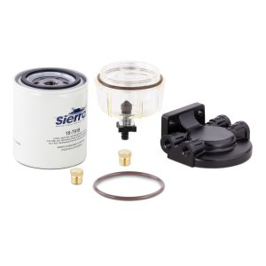 SIERRA 18-7932-1 RACOR STYLE FUEL WATER SEPARATOR, 10 Micron Element; Aluminum Housing; 1/4 Inch Inlet/Outlet Size; With Fuel Water Separator/ Mounting Bracket/ Two 1/4 Inch Pipe Plugs/ AquaVue Collection Bowl