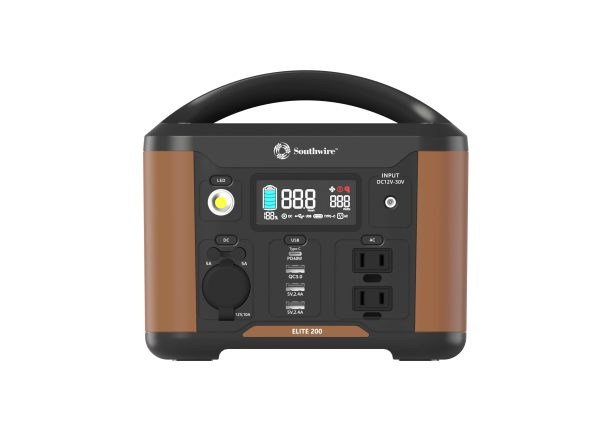 SOUTHWIRE 53250 Elite 200 Series, 222Wh Backup Lithium Battery, 120V/200W Pure Sine Wave AC Outlet, Solar Generator (Solar Panel Not Included) for Camping, Travel, RV, Outdoors and more