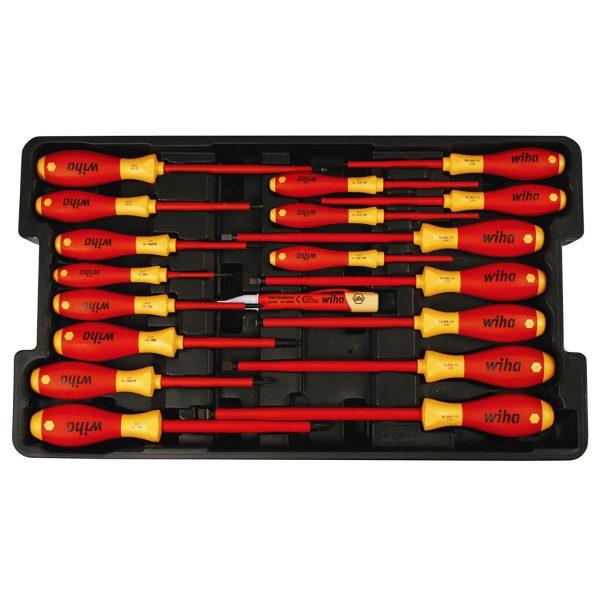 WIHA 32095 Insulated SoftFinish Screwdriver Cat III Voltage Detector Set Toolbox Tray - 19 Piece Set