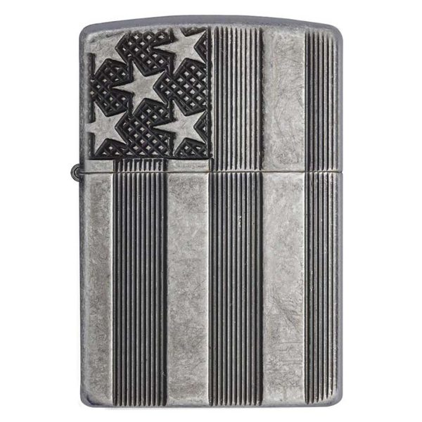 ZIPPO 28974 Windproof Lighter U.S. Flag Armor Case Antique Slilver Plate Finish