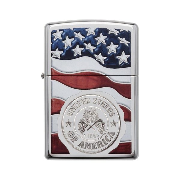 ZIPPO 29395 Windproof Lighter American Stamp on Flag High Polish Chrome Finish