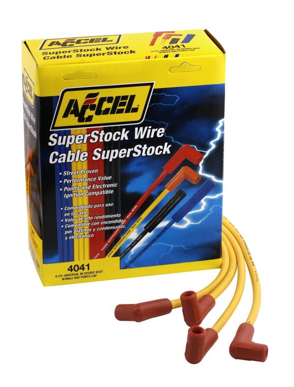 ACCEL 4041 Spark Plug Wire Set - 8mm - Yellow with Orange 90 Degree Boots