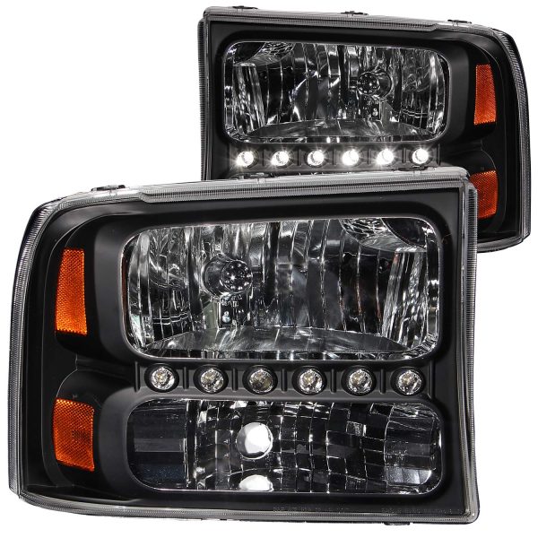 ANZO 111106 Ford Black Amber Headlight Assembly (Pair)