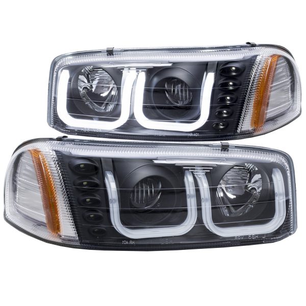 ANZO 111303 GMC SIERRA 99-06 / YUKON/XL 00-06 / DENALI MODELS 01-06 PROJECTOR HEADLIGHTS U-BAR BLACK CLEAR