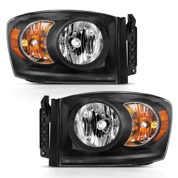 ANZO 111427 2006-2009 Dodge Ram 1500 Crystal Headlight Black Amber