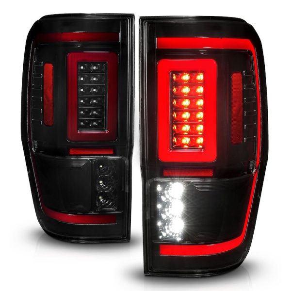 ANZO 311447 Tail Light Assembly; Smoke Lens; Black Housing; LED Bulb; Red Brake Light/ Sequential Turn Signal Light/ Running Light/ White Reverse Light With Initiation Feature; Set Of 2