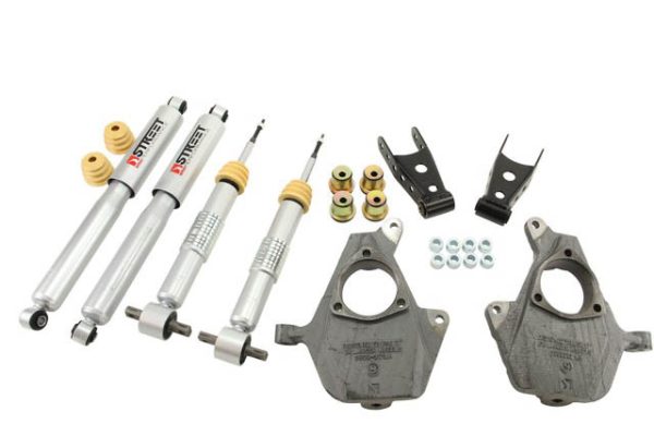BELLTECH 984SP Lowering Kit; Street Performance; 2 Inch Front/ 2 To 3 Inch Rear Drop; Silver/ Black; With Street Performance Shock Absorbers; With Front Spindles/ Rear Leaf Spring Shackles/ Installation Hardware