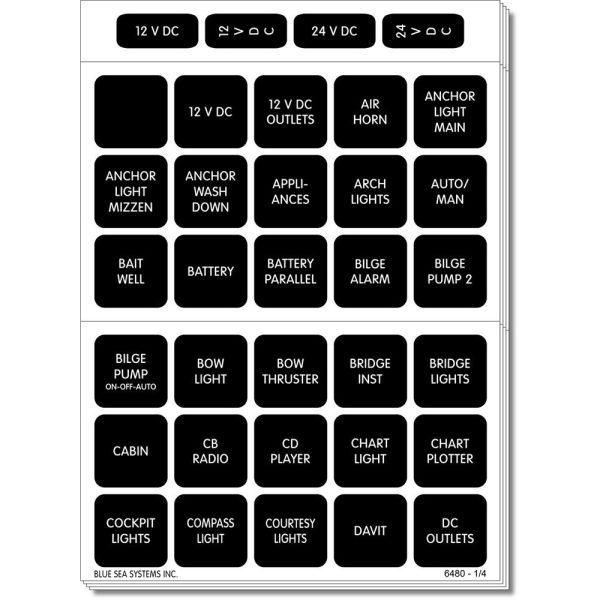 BLUE SEA 4218 SQUARE FORMAT LABEL SET FOR BATTERY MANAGEMENT PANELS - 30