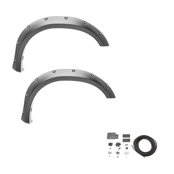 BUSHWACKER 20143-02 Pocket/Rivet Style Front Fender Flares | 2-Piece Set, Black, Smooth Finish | Fits 2023-2024 Ford F-250 / F-350