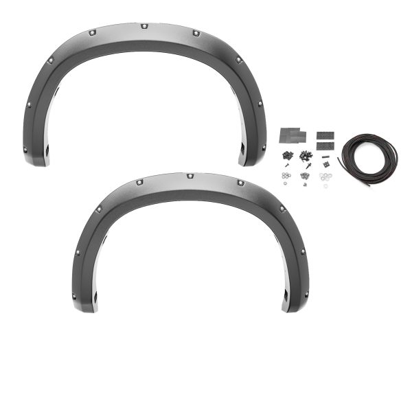 BUSHWACKER 20146-02 Pocket/Rivet Style Rear Fender Flares | 2-Piece Set, Black, Smooth Finish | Fits 2023-2024 Ford F-250 / F-350