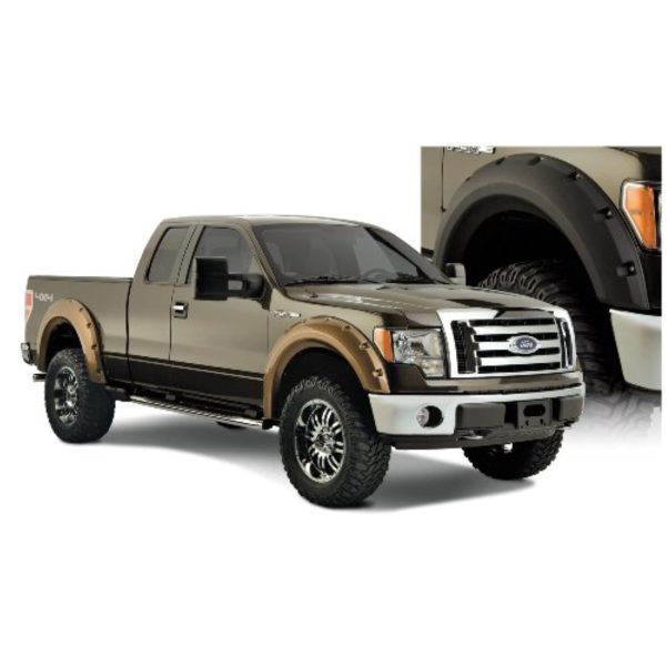 BUSHWACKER 20927-02 Max Coverage Pocket/Rivet Style Front & Rear Fender Flares | 4-Piece Set, Black, Smooth Finish Fits 2009-2014 Ford F-150 (Excludes Raptor)