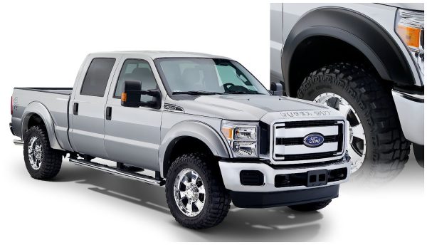 BUSHWACKER 20932-02 Extend-A-Fender Extended Front & Rear Fender Flares | 4-Piece Set, Black, Smooth Finish Fits 2011-2016 Ford F-250, F-350 Super Duty (Excludes Dually)