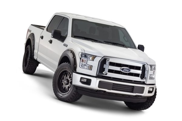 BUSHWACKER 20935-02 Pocket/Rivet Style Front & Rear Fender Flares | 4-Piece Set, Black, Smooth Finish Fits 2015-2017 Ford F-150 Styleside (Excludes Models with Tech Package)