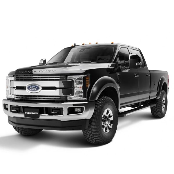 BUSHWACKER 20943-02 Extend-A-Fender Extended Front & Rear Fender Flares | 4-Piece Set, Black, Smooth Finish Fits 2017-2022 Ford F-250 w/ 6.8FT or 8.2FT Bed, F-350 Super Duty w/ 8.2FT Bed