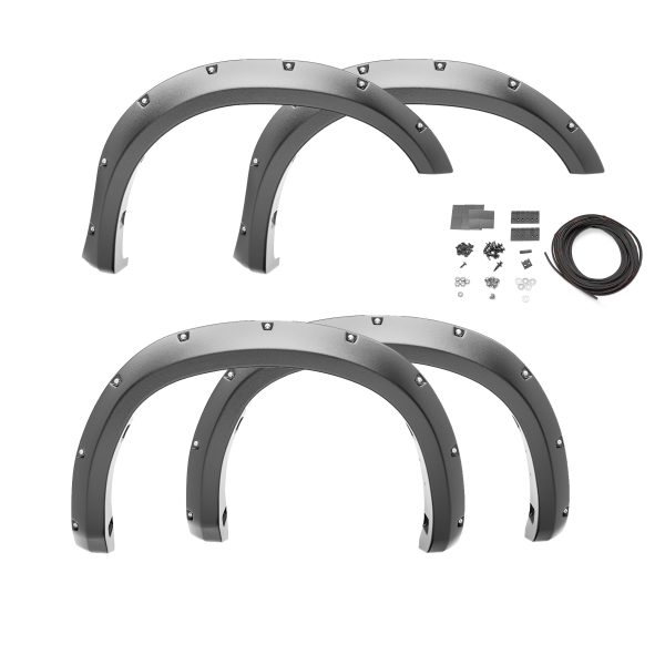 BUSHWACKER 20945-02 Pocket/Rivet Style Front & Rear Fender Flares | 4-Piece Set, Black, Smooth Finish Fits 2018-2020 Ford F-150 (Excludes Models w/Tech Package)