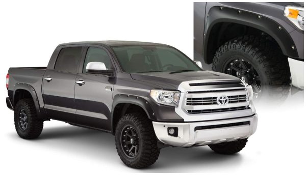 BUSHWACKER 30918-02 Pocket/Rivet Style Front & Rear Fender Flares | 4-Piece Set, Black, Smooth Finish Fits 2014-2021 Toyota Tundra Fleetside