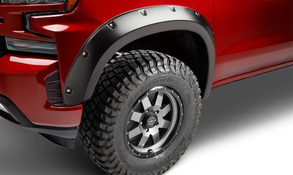 BUSHWACKER 40173-02 Pocket/Rivet Style Front Fender Flares | 2-Piece Set, Black, Smooth Finish Fits 2019-2024 Chevrolet Silverado 1500 (includes 2022 Silverado LTD)