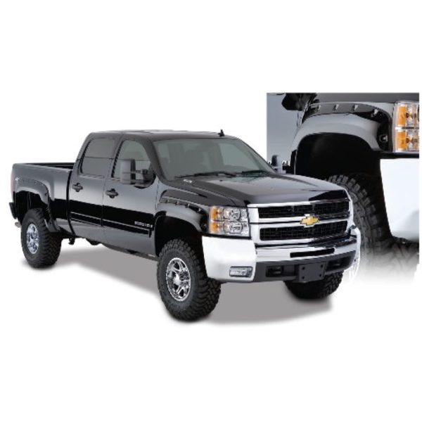 BUSHWACKER 40924-02 Pocket/Rivet Style Front & Rear Fender Flares | 4-Piece Set, Black, Smooth Finish Fits 2007-2013 Chevrolet Silverado 1500 w/ 6.6FT or 8.1FT Bed; 2007-2014 2500 HD/3500 HD