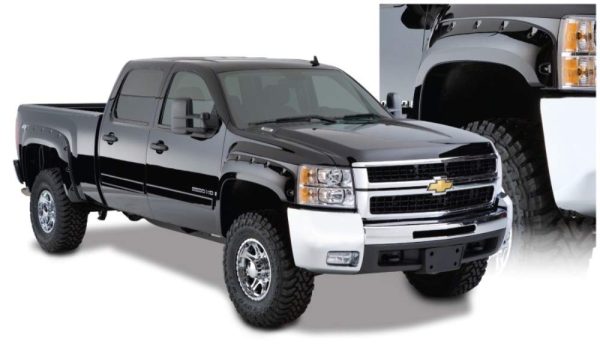 BUSHWACKER 40942-02 Pocket/Rivet Style Front & Rear Fender Flares | 4-Piece Set, Black, Smooth Finish Fits 2007-2013 Chevrolet Silverado 1500 w/ 5.8FT Bed