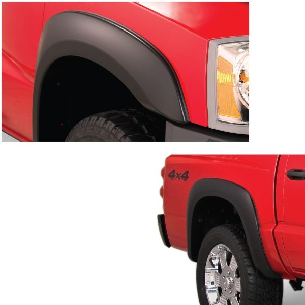 BUSHWACKER 51908-02 Extend-A-Fender Extended Front & Rear Fender Flares | 4-Piece Set, Black, Smooth Finish Fits 2005-2010 Dodge Dakota 4-Door Crew Cab w/ 5.4FT Bed