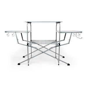 CAMCO 57293 Olympian Deluxe Portable Grill Table | Provides Plenty of Room for Grilling Gear | Ideal for Picnics, Camping, Boating, Tailgating, and Backyard BBQs | Silver