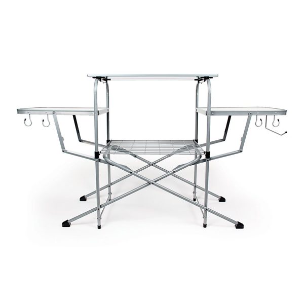 CAMCO 57293 Olympian Deluxe Portable Grill Table | Provides Plenty of Room for Grilling Gear | Ideal for Picnics, Camping, Boating, Tailgating, and Backyard BBQs | Silver