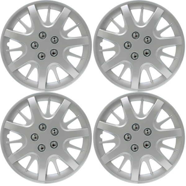 COAST TO COAST IWC18916S Set of 4 Silver 16 Inch Aftermarket Replacement Hubcaps with Metal Clip Retention System - Part Number: