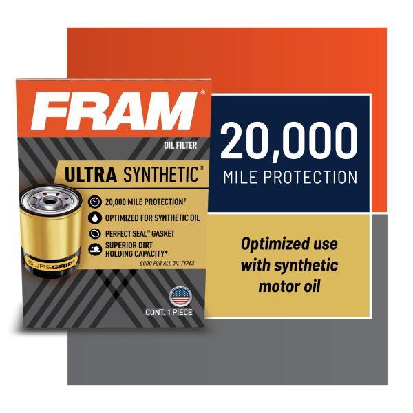 FRAM XG2 Ultra Synthetic Automotive Replacement Oil Filter, Designed for Synthetic Oil Changes Lasting up to 20k Miles, with SureGrip